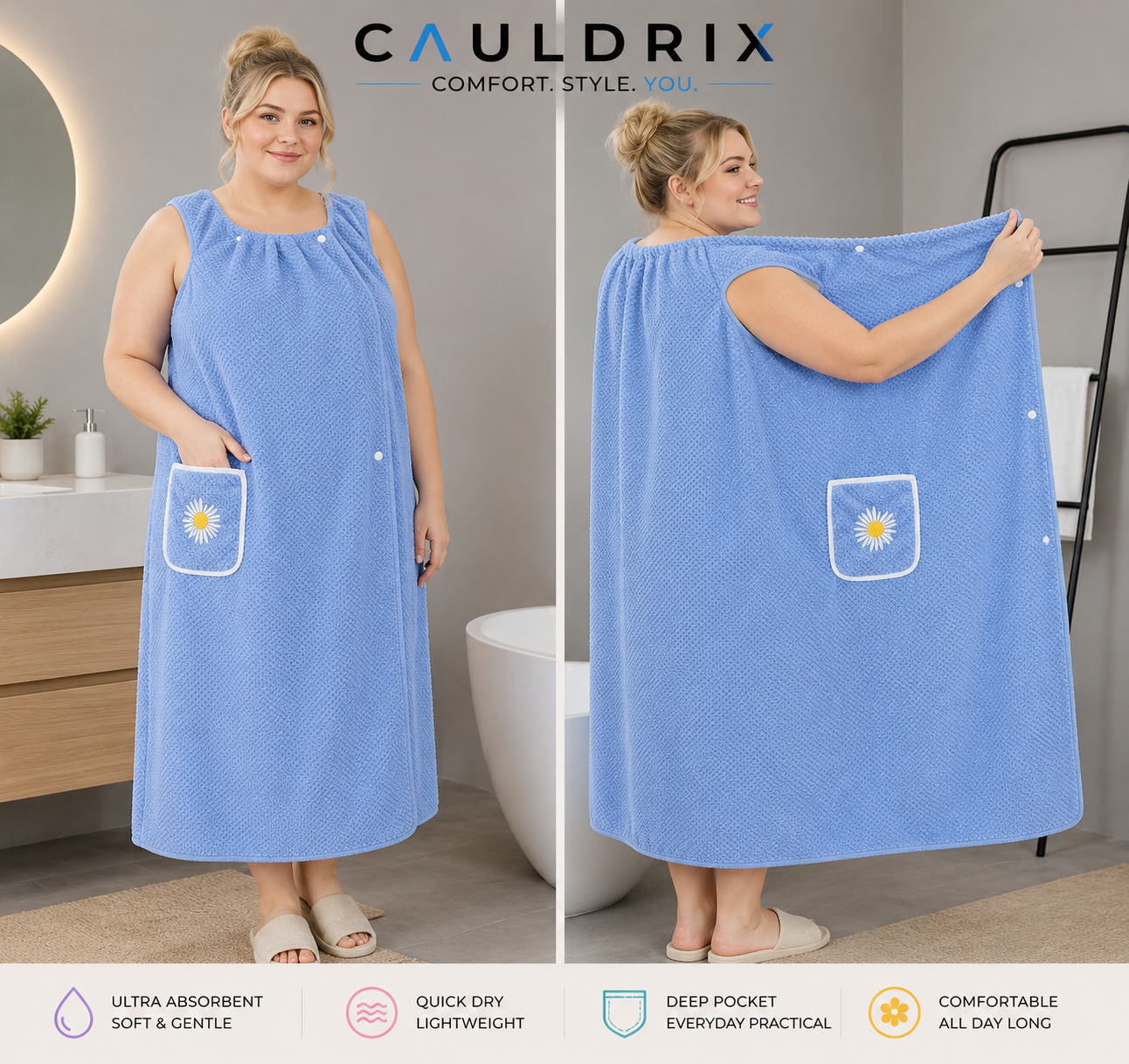Cauldrix™ CloudWrap Wearable Bath Towel – Soft, Quick-Dry Spa Robe