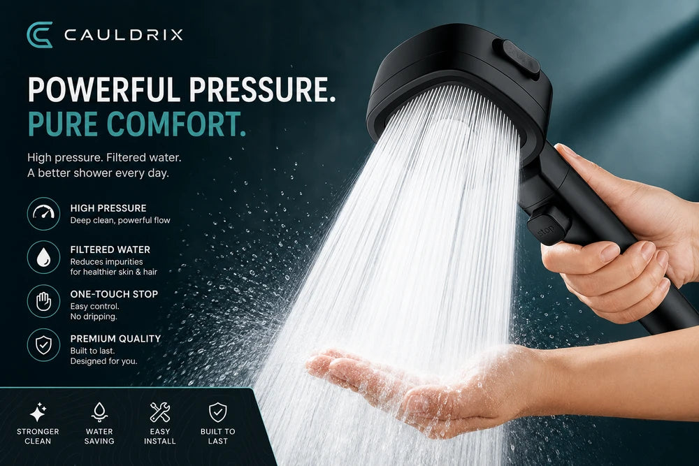 Cauldrix™ HydroForce High Pressure Shower Head  Upgrade your daily shower with powerful water pressure and a cleaner, more refreshing rinse.