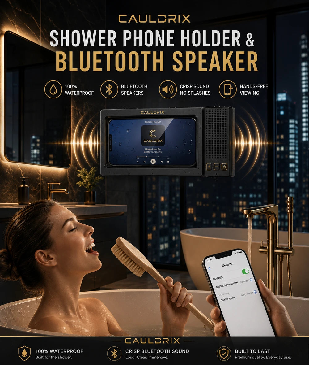 Cauldrix™ AquaSound Pro Waterproof Bluetooth Shower Phone Mount