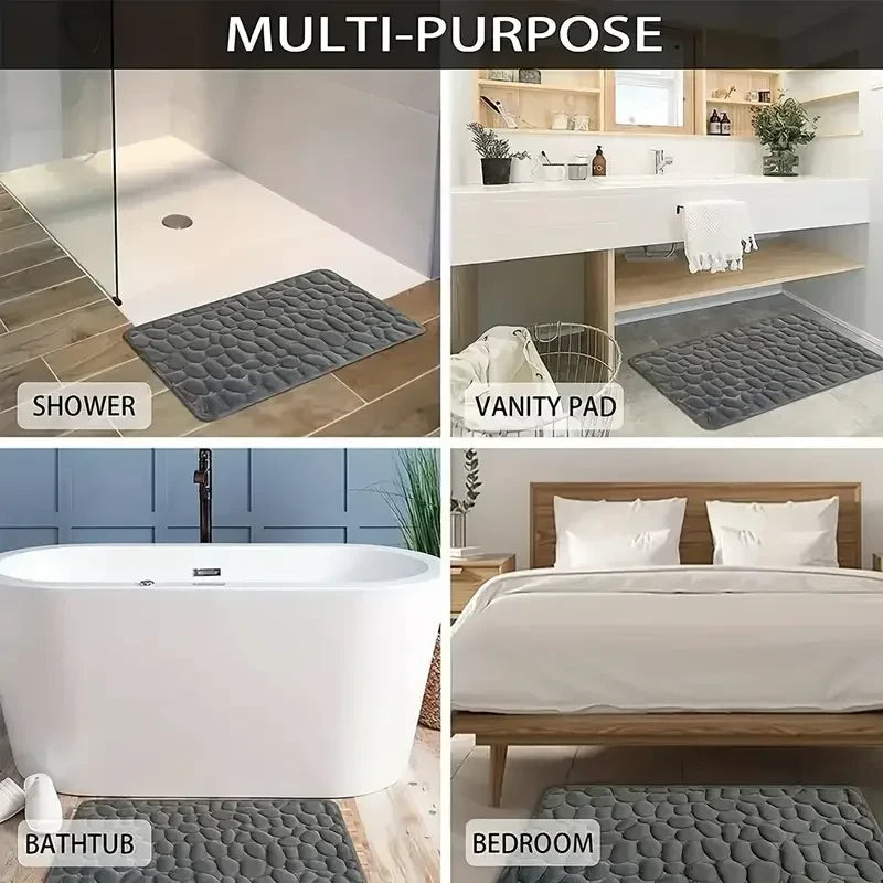 Cauldrix™ CloudStep Cobblestone Memory Foam Bath Mat – Quick-Dry & Non-Slip Bathroom Rug