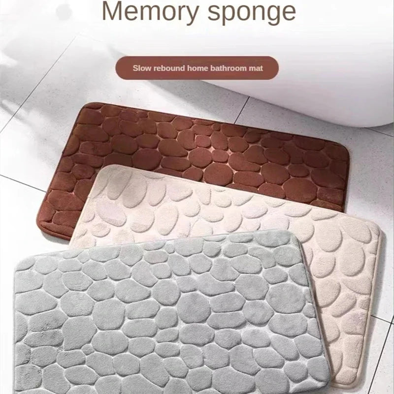 Cauldrix™ CloudStep Cobblestone Memory Foam Bath Mat – Quick-Dry & Non-Slip Bathroom Rug
