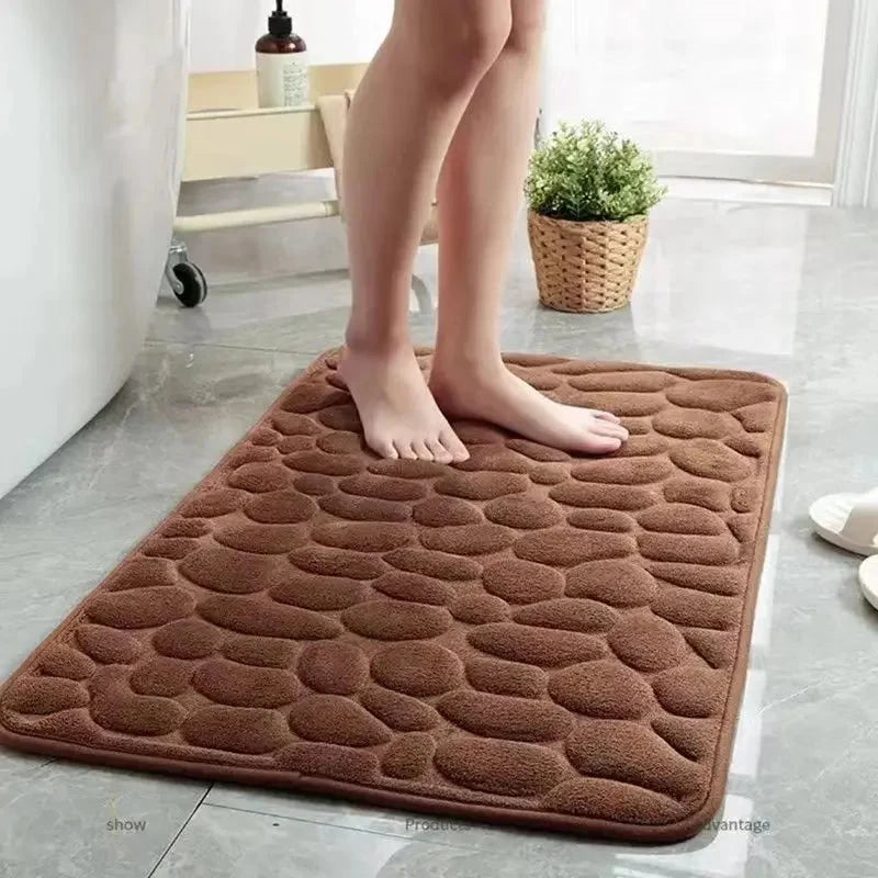 Cauldrix™ CloudStep Cobblestone Memory Foam Bath Mat – Quick-Dry & Non-Slip Bathroom Rug