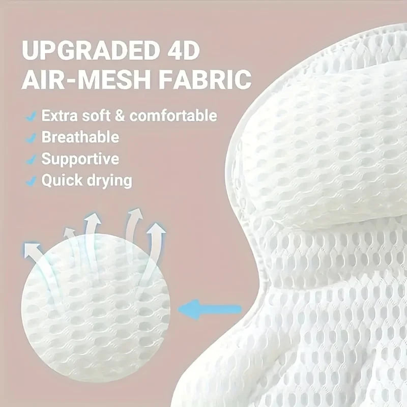 Cauldrix™ SpaCloud Luxury Bath Pillow with 3D Air Mesh | Non-Slip Suction Cups, Neck & Back Support,