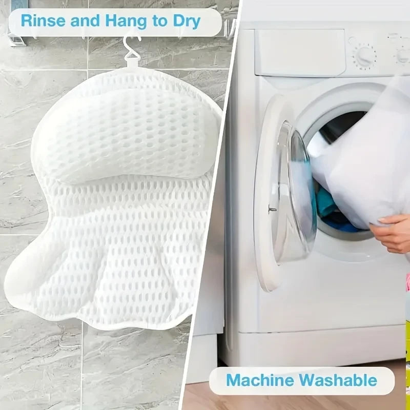Cauldrix™ SpaCloud Luxury Bath Pillow with 3D Air Mesh | Non-Slip Suction Cups, Neck & Back Support,