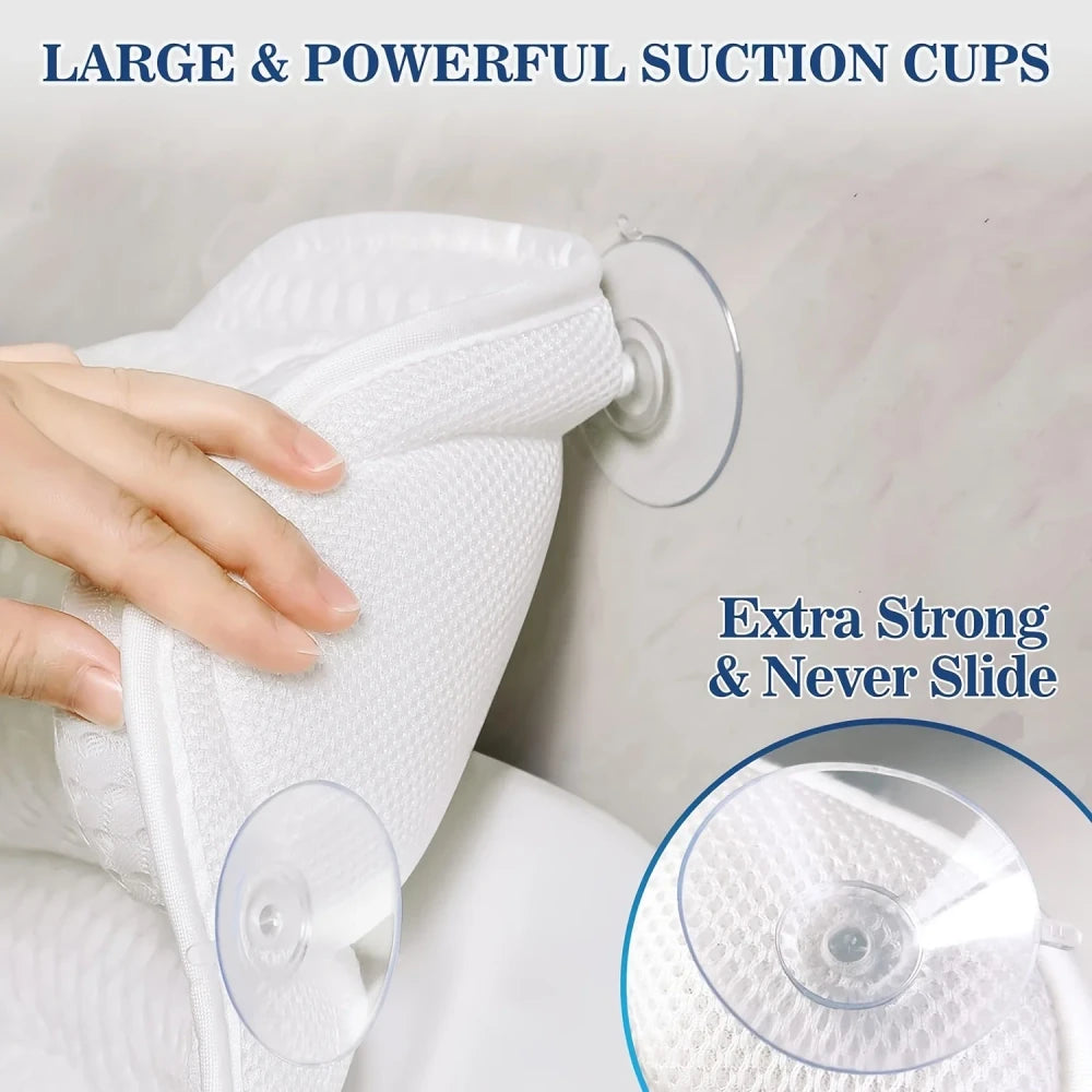 Cauldrix™ SpaCloud Luxury Bath Pillow with 3D Air Mesh | Non-Slip Suction Cups, Neck & Back Support,