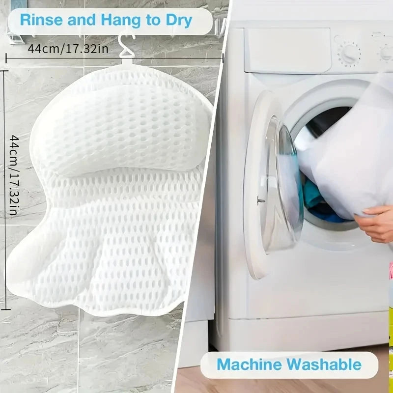 Cauldrix™ SpaCloud Luxury Bath Pillow with 3D Air Mesh | Non-Slip Suction Cups, Neck & Back Support,