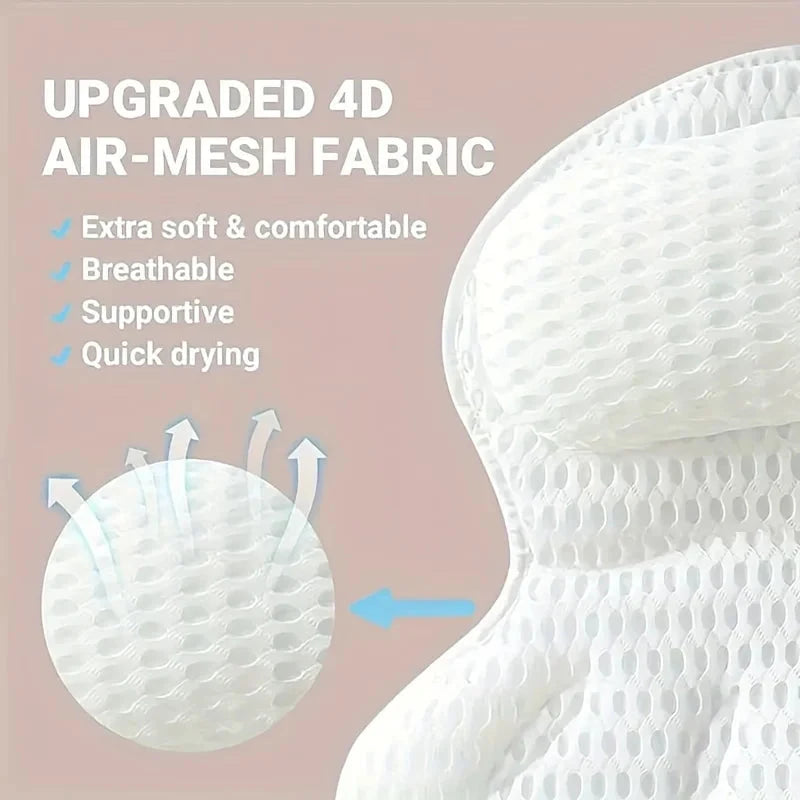 Cauldrix™ SpaCloud Luxury Bath Pillow with 3D Air Mesh | Non-Slip Suction Cups, Neck & Back Support,