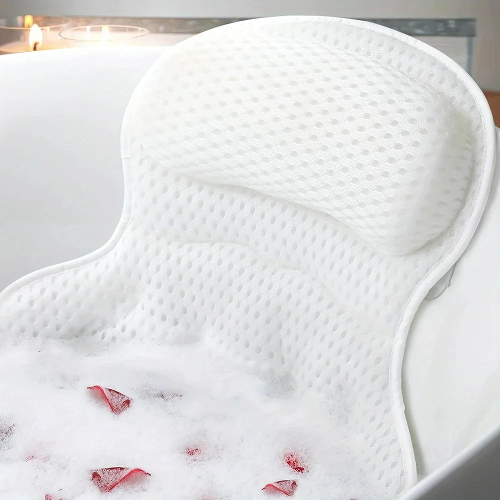 Cauldrix™ SpaCloud Luxury Bath Pillow with 3D Air Mesh | Non-Slip Suction Cups, Neck & Back Support,