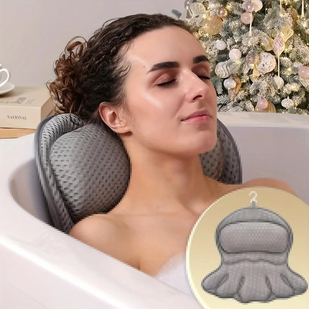 Cauldrix™ SpaCloud Luxury Bath Pillow with 3D Air Mesh | Non-Slip Suction Cups, Neck & Back Support,