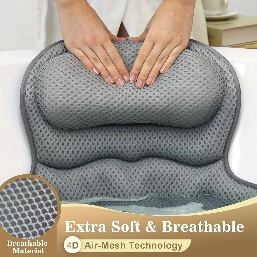 Cauldrix™ SpaCloud Luxury Bath Pillow with 3D Air Mesh | Non-Slip Suction Cups, Neck & Back Support,