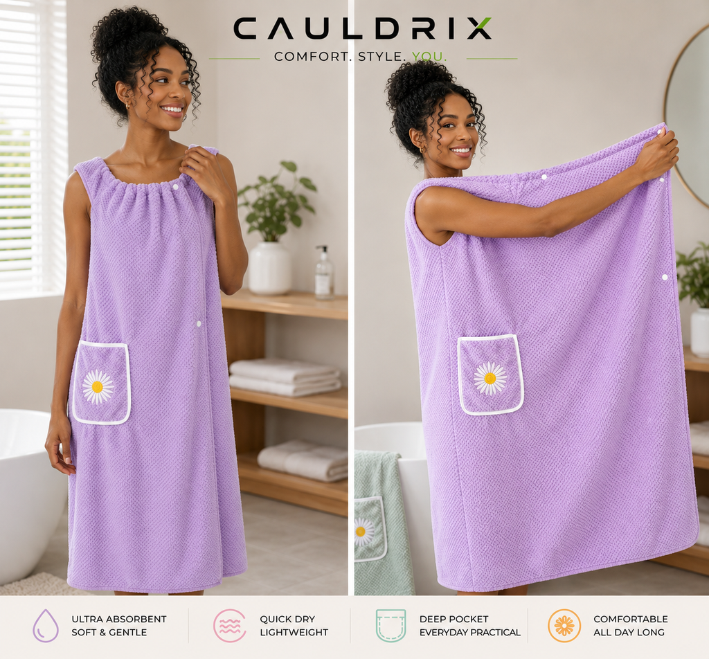 Cauldrix™ CloudWrap Wearable Bath Towel – Soft, Quick-Dry Spa Robe