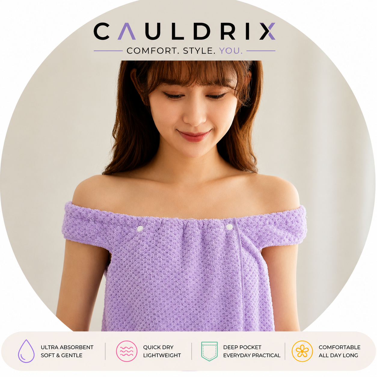 Cauldrix™ CloudWrap Wearable Bath Towel – Soft, Quick-Dry Spa Robe