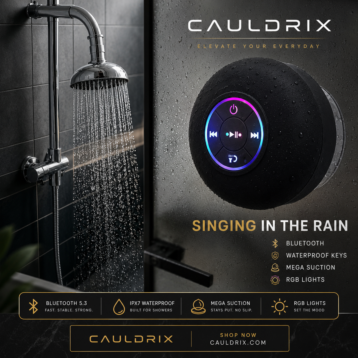 Cauldrix™ AquaBeat Portable Bluetooth Shower Speaker