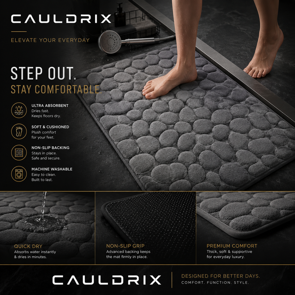 Cauldrix™ CloudStep Cobblestone Memory Foam Bath Mat – Quick-Dry & Non-Slip Bathroom Rug
