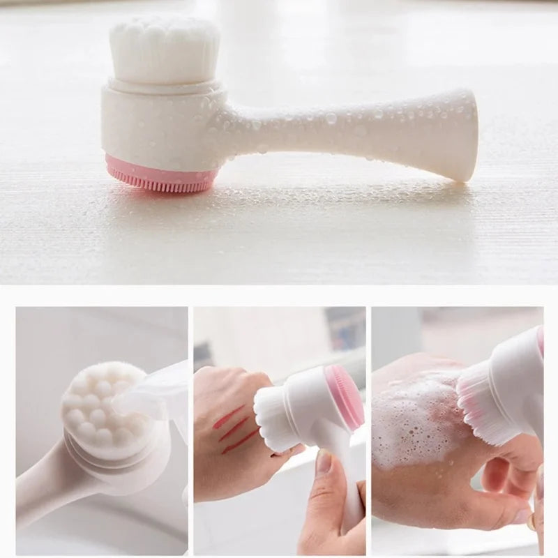 Cauldrix™ PureGlow 3D Double-Sided Silicone Facial Cleansing Brush | Soft Bristles, Gentle Exfoliation & Facial Massage
