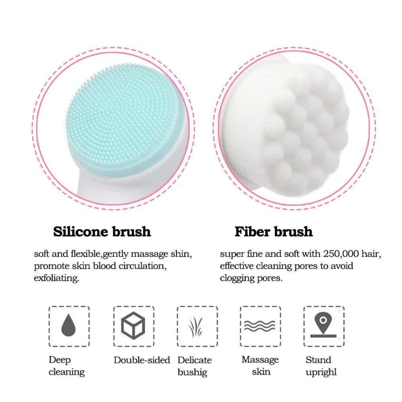 Cauldrix™ PureGlow 3D Double-Sided Silicone Facial Cleansing Brush | Soft Bristles, Gentle Exfoliation & Facial Massage
