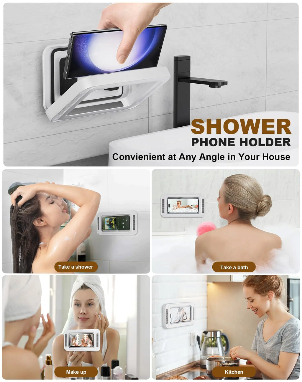 Cauldrix™ AquaView 360 Shower Phone Holder with Speaker  480 Rotation, Wall Phone Mount for Shower Waterproof Anti Fog Shower Case for 4-7" Phones