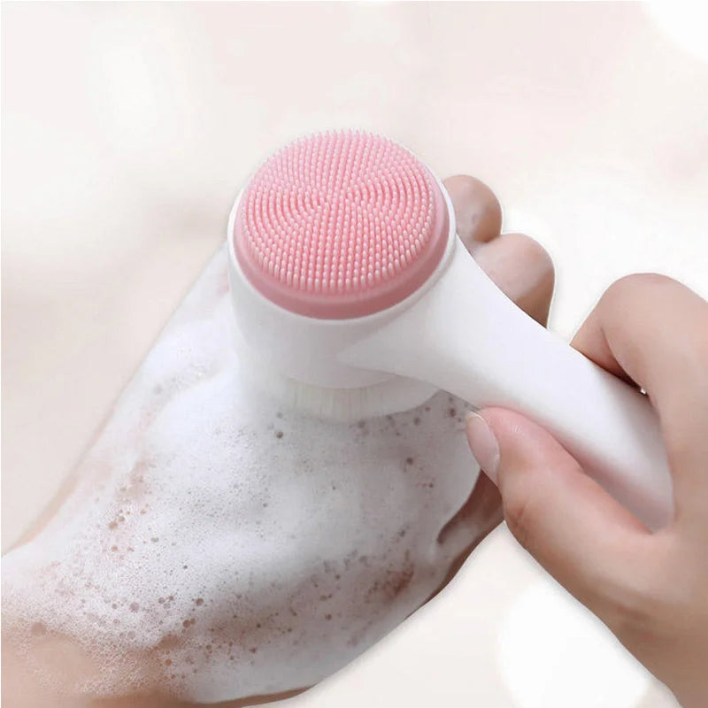 Cauldrix™ PureGlow 3D Double-Sided Silicone Facial Cleansing Brush | Soft Bristles, Gentle Exfoliation & Facial Massage
