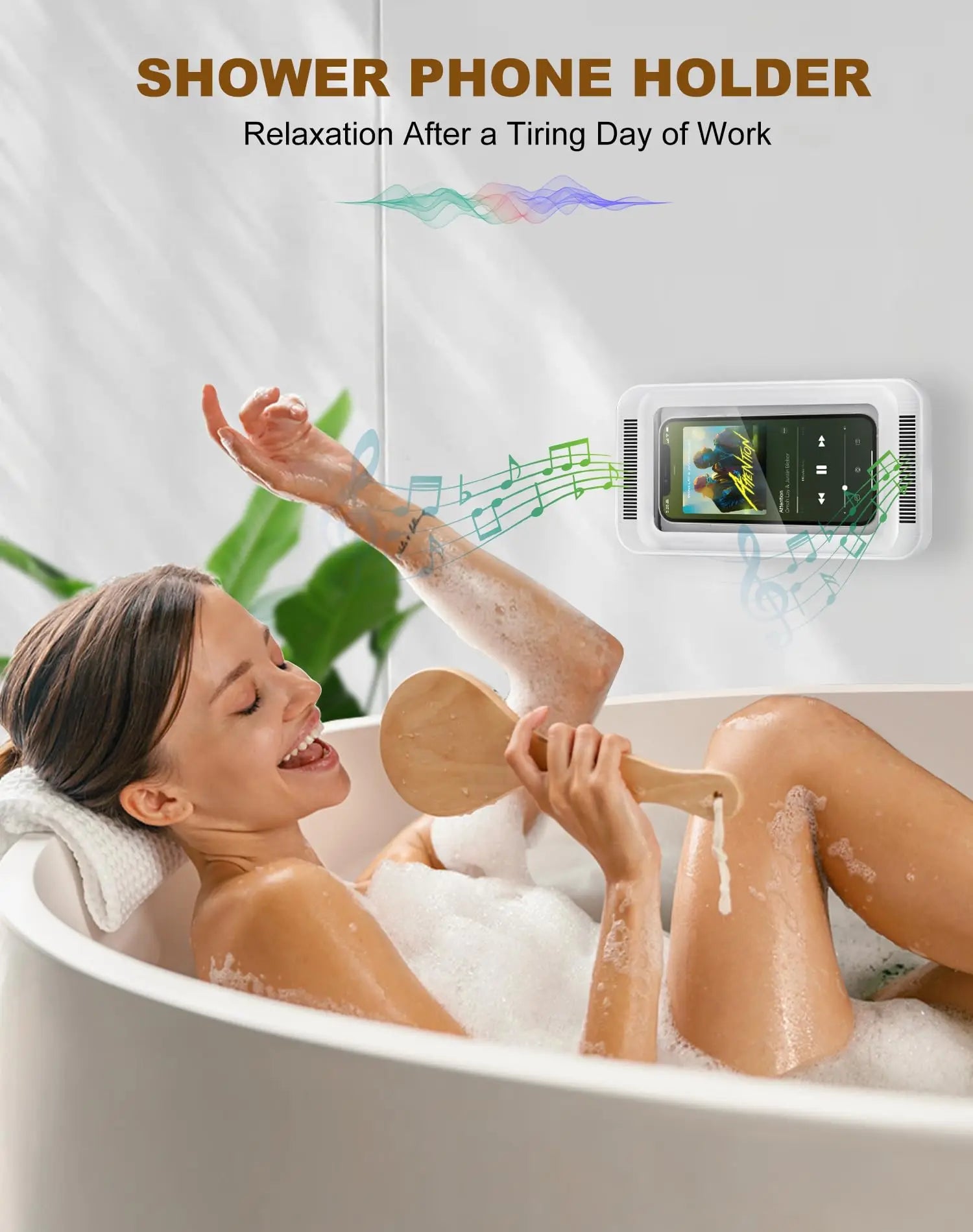 Cauldrix™ AquaView 360 Shower Phone Holder with Speaker  480 Rotation, Wall Phone Mount for Shower Waterproof Anti Fog Shower Case for 4-7" Phones