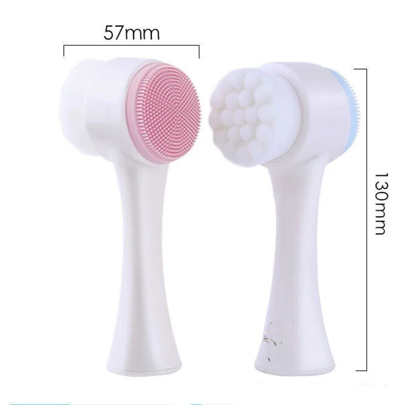 Cauldrix™ PureGlow 3D Double-Sided Silicone Facial Cleansing Brush | Soft Bristles, Gentle Exfoliation & Facial Massage