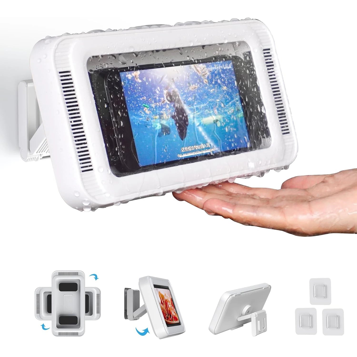 Cauldrix™ AquaView 360 Shower Phone Holder with Speaker  480 Rotation, Wall Phone Mount for Shower Waterproof Anti Fog Shower Case for 4-7" Phones